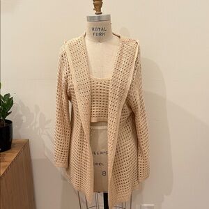 Elan Tan Open-Knit Cardigan Set